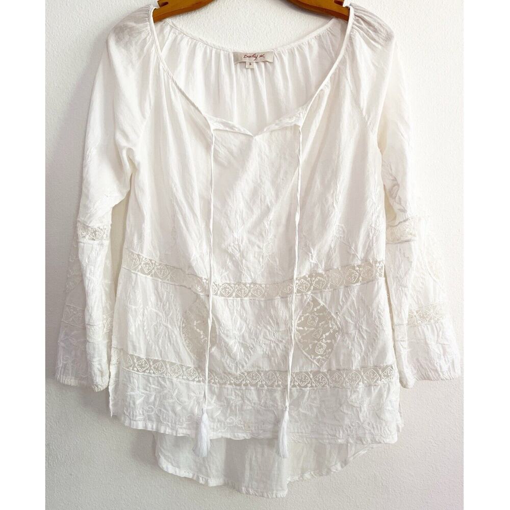 Derhy Tunic Top Women’s Size S White Embroidered Lace Beach Boho Lightweight